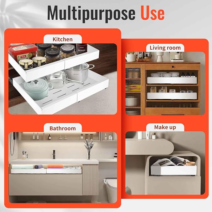 21" Deep Expandable Pull Out Cabinet Organizer,(12"-20")Slide Out Drawers For Kitchen Cabinets,Adhesive With Nano Film, Peel and stick Pull Out Drawers For Cabinets In Kitchen, Pantry (white,1PACK) - Image 6