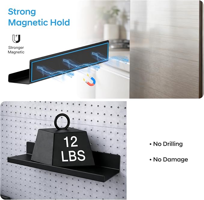 2 Pack 17" Metal Magnetic Bookshelf for Whiteboard, Strong Reusable Magnetic Display Shelf, Holds up to 12 lbs, Storage Organizer for Classroom, Kids Room, Office, Kitchen & Garage - Image 3