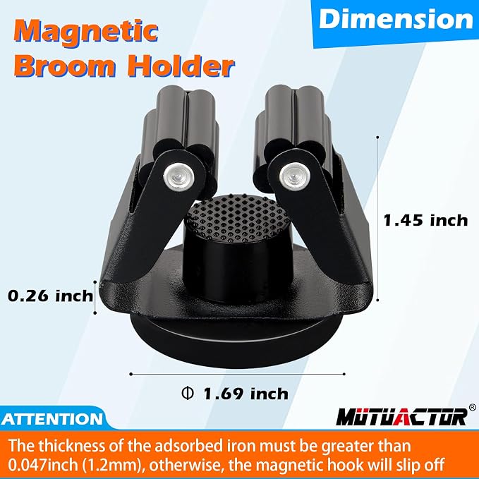MUTUACTOR Magnetic Broom Holders,8PCS Anti-Slip Magnetic Mount Storage Broom Holder with Rubber Grippers, 12lbs Heavy Duty Magnetic Tool Holder for Work Garage Laundry Kitchen RV Van Accessories - Image 5
