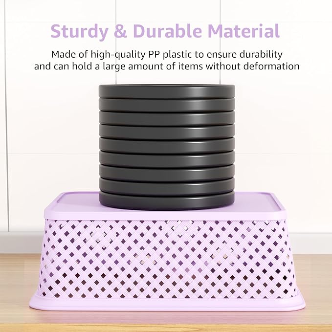 MaxGear 3 Pack Plastic Storage Baskets, Large, Purple | Durable Woven Plastic with Built-In Handles, Suitable for Shelves, Closets, Cabinets, Bathrooms and Offices - Image 2