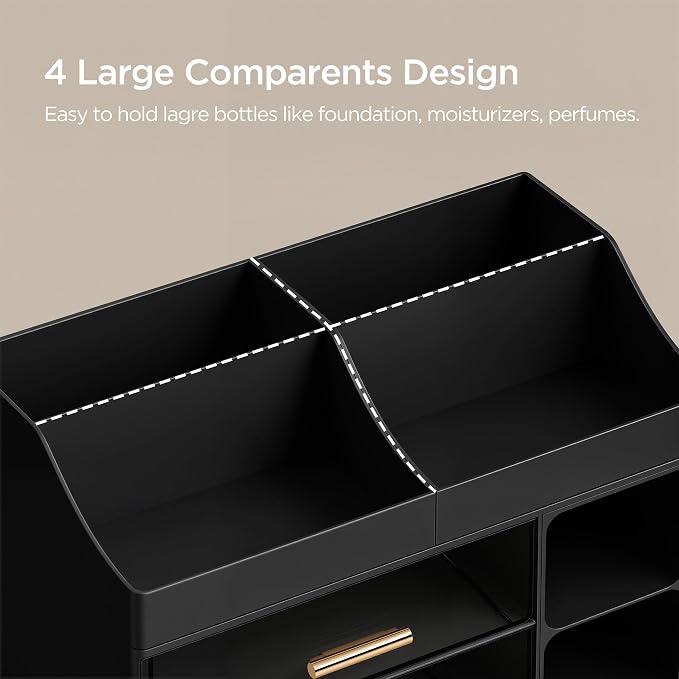HBlife Cologne Organizer for Men Makeup Organizer Countertop with Brush Holder, Large Bathroom Counter Organizer with Drawers, Plastic Dresser Organizer Storage Fathers Day Gift for Dad Husband, Black - Image 4