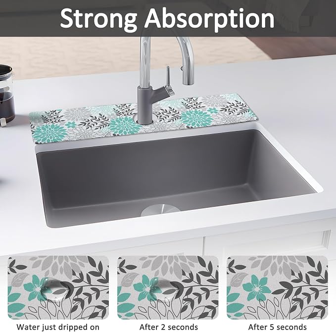 24" X 5.5" Kitchen Sink Splash Guard Faucet Mat Flora Super Absorbent Fast Drying Faucet Guard & Draining Mat Sink Splash Guard Behind Faucet for Kitchen, Bathroom - Image 3