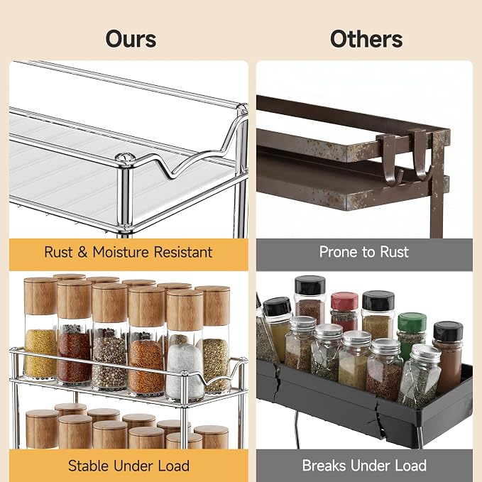 MUDEELA Pull Out Spice Rack for Inside Cabinet, 2 Tier Chrome Spice Organization for Cabinet, Vertical Sliding Out Spice Rack Organizer for Seasoning, 10.4''D×4.8''W×9.3''H - Image 4