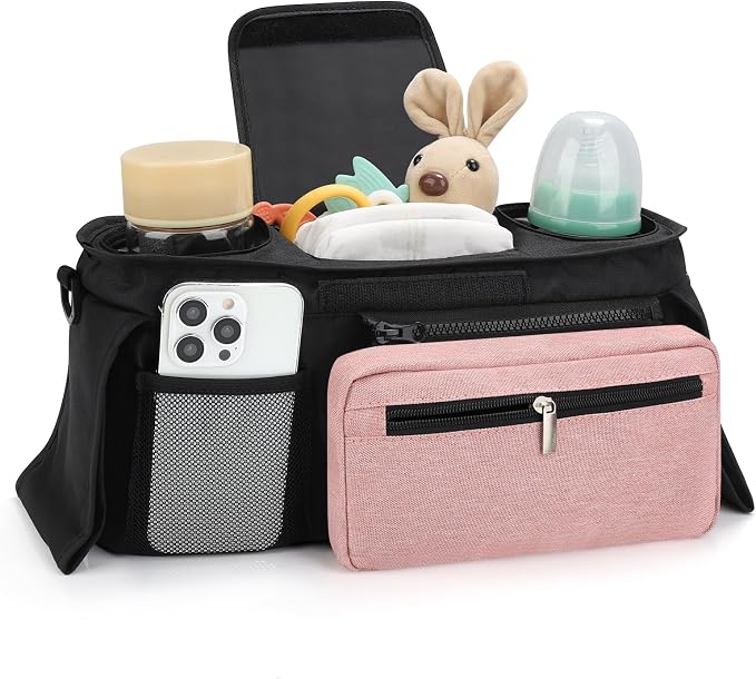 Accmor Universal Stroller Organizer with Insulated Cup Holder Detachable Phone Bag and Shoulder Strap,Stroller Bag Caddy Organizer for Uppababy, Baby Jogger, Britax Strollers - Image 3