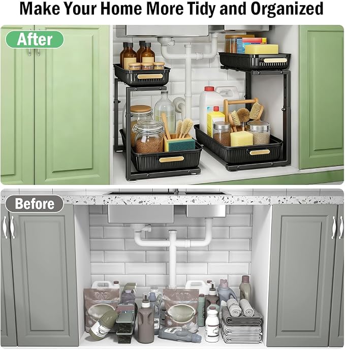 ARSTPEOE Under Sink Organizer - 2 Packs Multi-Purpose Pull-Out Storage Organizers, Slide out Pull out Cabinet Organizer Shelf, Storage for Kitchen Bathroom - Image 5