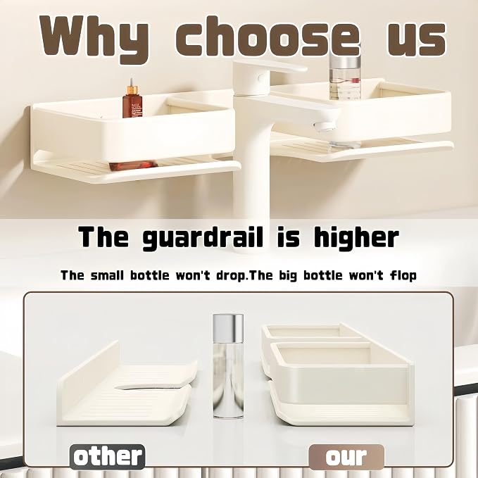 15.7 Inch Over the Sink Bathroom Shelf Organizer, No-Drill Countertop Caddy for Toiletries & Skincare, Rust-Proof Carbon Steel & Aluminum, Fits Most Faucets,（Off-White） - Image 4