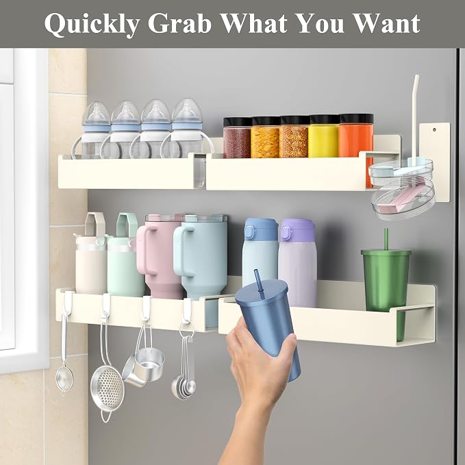 Magnetic Water Bottle Holder for Refrigerator, Cup Holder Organizer for Stanley and Tumbler for Kitchen, 4 Pack, Cream White - Image 4