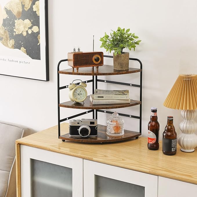 IBUYKE Corner Shelf,Wood Kitchen Spice Organizer,Brown TWJ002H | Bathroom Counter Organizer 3-Tier Spice Rack for Small Spaces Cosmetic Storage Perfume Holder Adjustable Height - Image 2