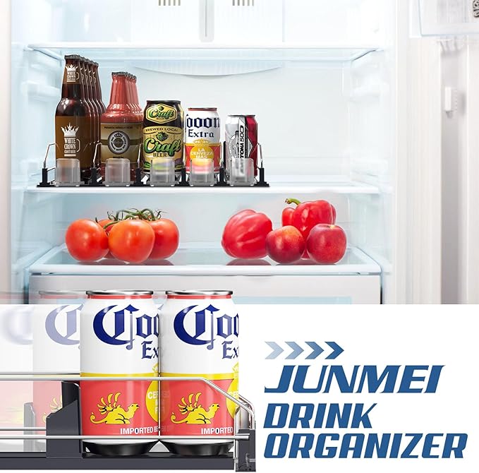Drink Organizer for Fridge,12oz 16oz 20oz - Soda Can Dispenser for Refrigerator,Width Adjustable,Automatic Pusher Glide (White, 15" D 6ROW, Holds 30 Cans) - Image 3