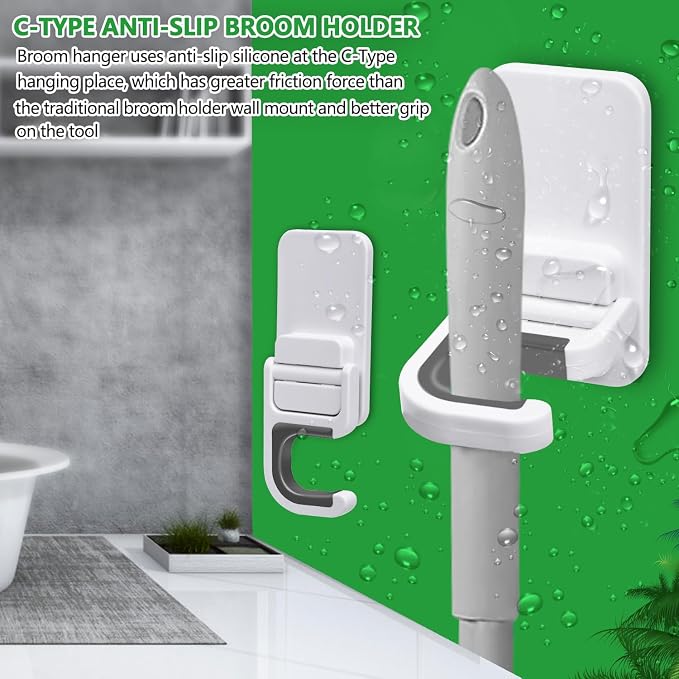 6 pack Broom Holder Wall Mount Mop Holder Broom and Mop Gripper Self Adhesive Peel and Stick Anti-Slip Mop Handle Hanger Household Cleaning Organizer, Holds up to 6 lb - Image 5
