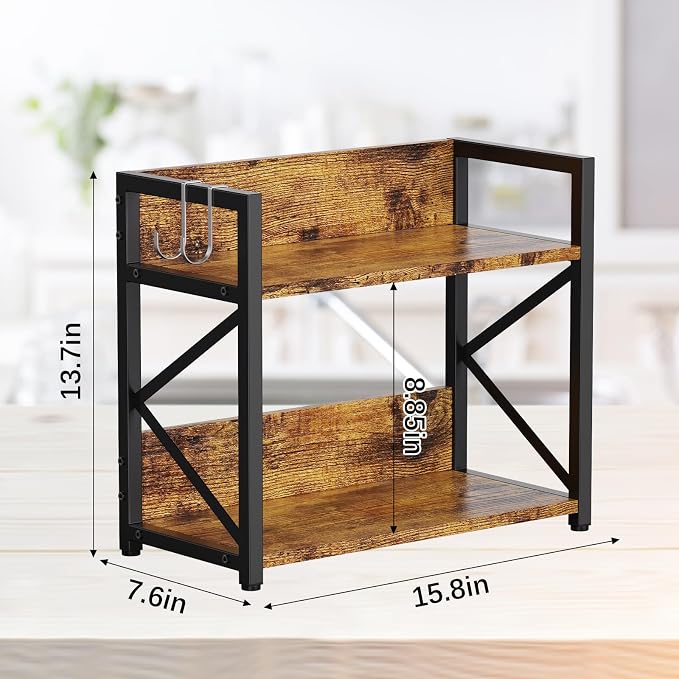 RUILALIFE Coffee-Bar-Station-Organizer Shelf for Countertop, 2 Tiers Kitchen Counter Shelf Riser, Wooden Spice Rack Organizer, Coffee Bar Accessories(Rustic Brown, Large) - Image 4