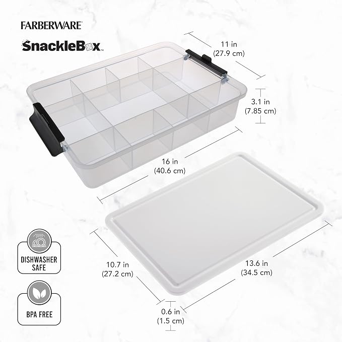 Farberware Build-A-Board Poly Snacklebox with Cutting Board Lid and Locking Handles, 11 Compartments for Snacks and Charcuterie, Dishwasher Safe, 11 x 16 Inch - Image 7