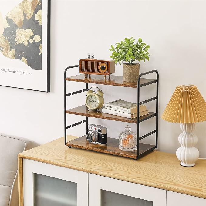 IBUYKE Counter Shelf,Kitchen Organization and Storage,Brown TWJ001H | 3-Tier Bathroom Countertop Organizer Tray Makeup Shelf Counter Standing Spice Rack Storage Shelf Cosmetic Holder - Image 5
