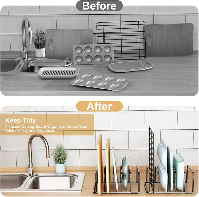 Fikoksol Cutting Board Organizer Storage, Baking Sheet Rack under Cabinet | Heavy Duty Cookie Sheet Organizer, Metal Cutting Board Holder, Space-saving Plate Holder for Cabinet, Tray Divider for Drawer - Image 5
