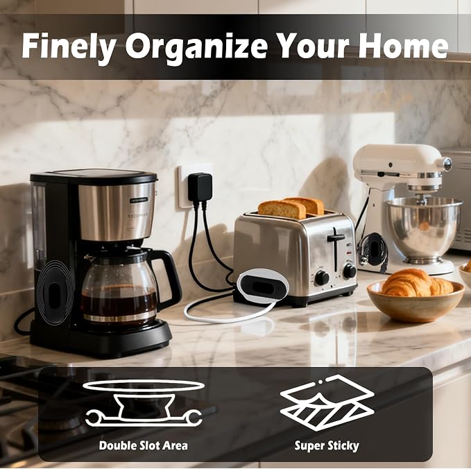 Upgraded Silicone Cord Organizer for Kitchen Appliances, 3 Pack, Black | Stick-On Power Cord Wrapper for Mixers, Coffee Makers & Pressure Cookers, Durable Wire Holder & Cable Management Solution - Image 2