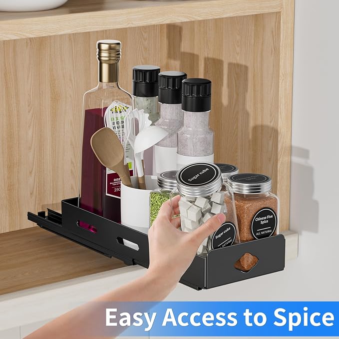 BOIVSHI 1 Tier Pull Out Spice Rack, 4.2" Wx10.5 Dx2.8 H | Narrow Spice Rack for Small Cabinet Spaces, Easy to Assemble Seasoning Rack for Cabinet, Kitchen, Pantry, Black - Image 2