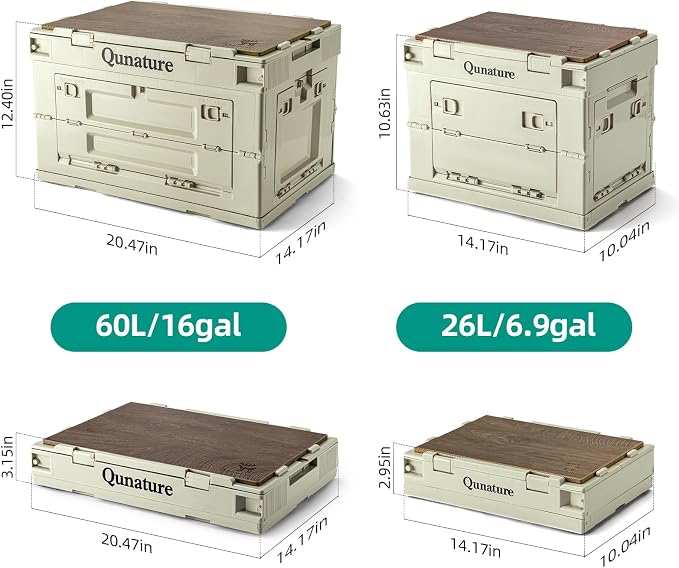 Collapsible Camping Storage Bin 60L with Lockable Doors & Cutting Board | Folds Flat, Stackable, 111 lbs Capacity, Removable Wood Board Top, 60L - Image 5