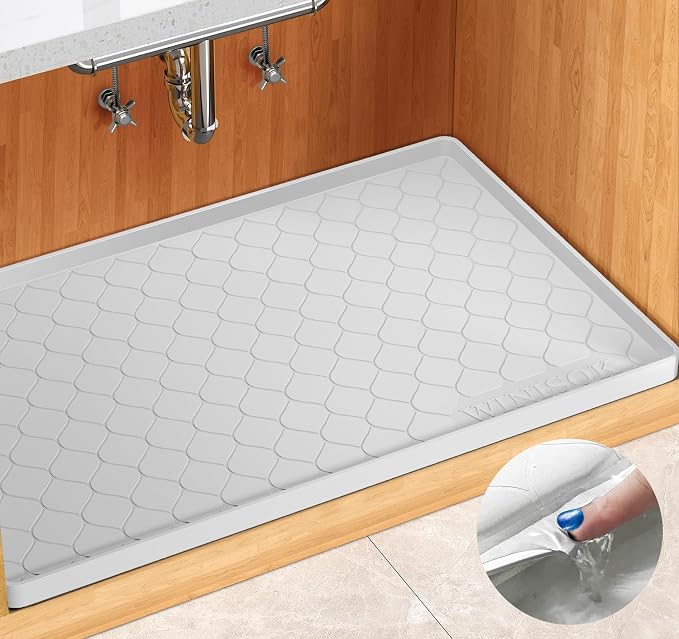 Winisok Waterproof Under Sink Mat 25" x 19", Silicone Mat, White | Raised Edge Traps Spills & Leaks, Shelf Liner, Cabinet Protector, for Kitchen, Bathroom, Boots, Pets, Home Essentials by Winisok