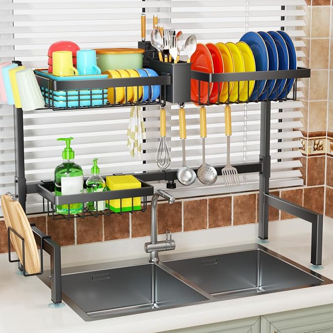 SNSLXH 2-Tier Over The Sink Dish Drying Rack, Kitchen Dish Drying Rack | Large Dish Drying Rack, Suitable for Most Sinks, Kitchen Drying Rack（26.57"-35"） - Image 5
