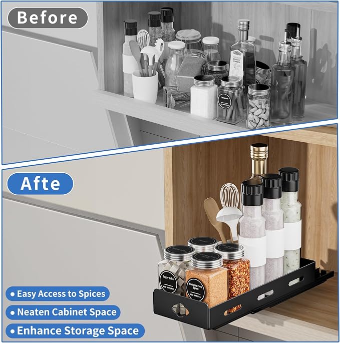 BOIVSHI 1 Tier Pull Out Spice Rack, 4.2" Wx10.5 Dx2.8 H | Narrow Spice Rack for Small Cabinet Spaces, Easy to Assemble Seasoning Rack for Cabinet, Kitchen, Pantry, Black - Image 5