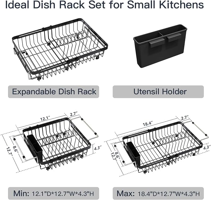 Dish Drying Rack Over The Sink with Utensil Holder | Expandable Stainless Steel Dish Drainer for Small Kitchen, Apartment, RV, Counter Space Saving, Perfect Fit, Rustproof - Image 9
