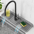 PoYang 17.7 Inch Faucet Mat for Kitchen Sink Splash Guard, Silicone, Grey | Sink Protectors with 7° Slope for Smooth Drainage, Snap Button Holds It in Place, 90° Foldable & Cuttable Hole Fit Most Sinks by PoYang