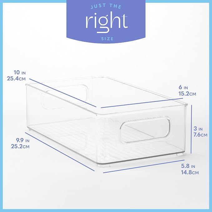 Plastic Food Storage Clear Container Bin with Handles for Organizing Kitchen, Pantry, Refrigerator, Freezer, Pantry, Cabinet, Closet, Bathroom. Stackable 10”x6”x3” - Image 3
