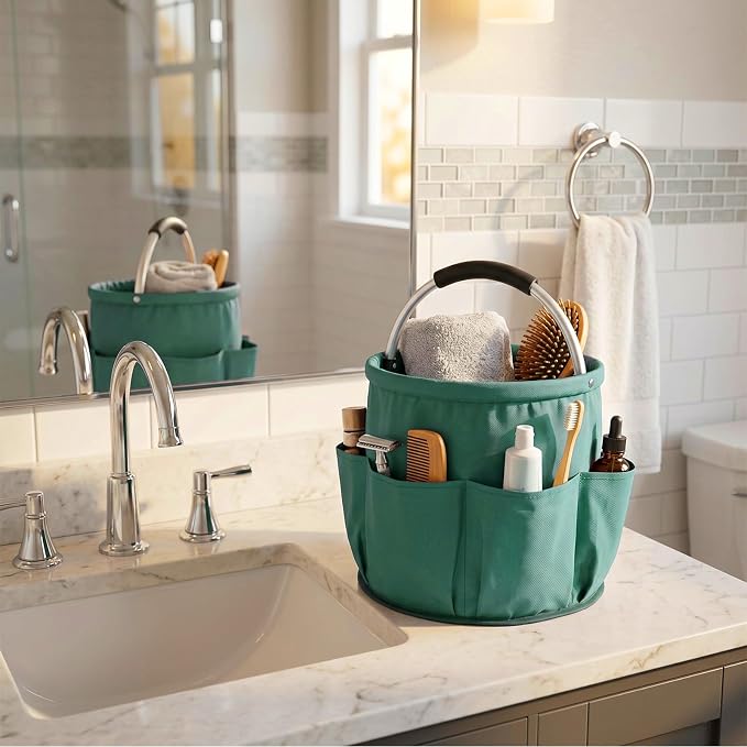 Cleaning Caddy with Handle, Large Supply Organiser 17L with 6 Pockets, Cleaning Products Organiser, Foldable Storage Basket, Portable Cleaning Caddy for Home (Green) - Image 7