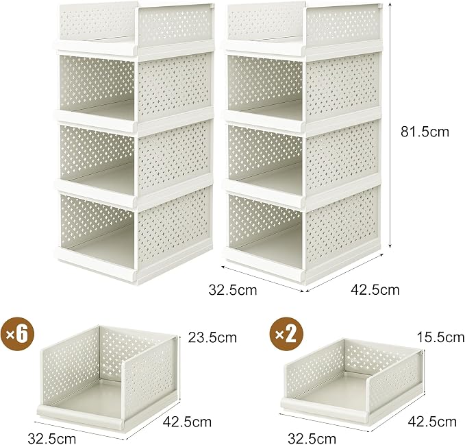 Bathroom Shelf, 8pcs Storage Drawers Organiser, 64" Stackable Cabinet | Large Organizer Boxes for Bedroom, Bathroom, Living Room, Kitchen, Office, Entrance, 12.8" wide - Image 2