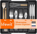 Lifewit Expandable Silverware Organizer, Plastic Utensil Tray for Kitchen Drawer, BPA Free Flatware Cutlery Holder, Space-Saving Storage for Spoons Forks Knives, 8-13.8 x 11.2 x 1.4 inch, Black by Lifewit