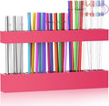 9.5” Large Acrylic Straw Holder for Cabinet Door, Adjustable Two-Part | Reusable Straws Organizer with Ultra Sticky Adhesive Strips, 2026 Straw Storage for Kitchen Cupboard (Hot Pink) by Rycid