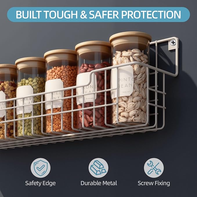 Spice Rack Wall Mount, 4 Pack Spice Organizer, White | Wire Spice Rack, Spice Storage Shelf, Space-Saving, For Kitchen Cabinet, Pantry Door, RV - Image 2