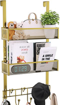 Consumest Over The Door Hooks Organizer - 3 Tier Door Hanger with 9 Coat Hooks & 2 Mesh Basket, Back Storage Organizer Hanging Towels for Bathroom, Bedroom, Gold by Consumest