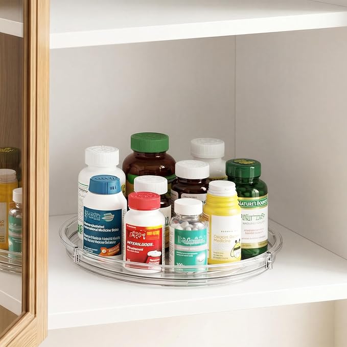 LAMU 2 Pack Lazy Susan Organizer, 9'' Clear Lazy Susan Turntable for Cabinet, Fridge, Kitchen, Pantry, Countertop, Table Top, Refrigerator Organizers and Storage, Seasoning and Spice Organizer - Image 8