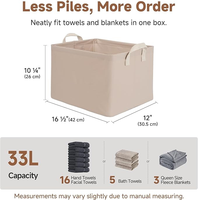 StorageWorks Fabric Storage Bins, Closet Bins, Light Brown, 2-Pack | With PU Handles, Wrinkle-Resistant Cottlyn Fabric, Foldable, For Bedroom, Bathroom, Laundry, Holds Clothes, Towels, Blankets - Image 2