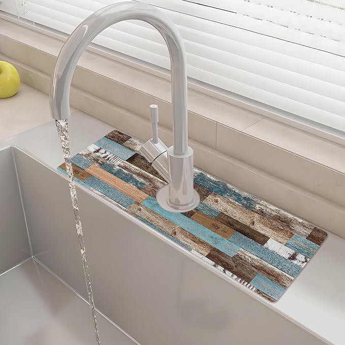 15" X 5.5" Kitchen Sink Splash Guard Faucet Mat Wood Grain Super Absorbent Fast Drying Faucet Guard & Draining Mat Sink Splash Guard Behind Faucet for Kitchen, Bathroom by Unknown