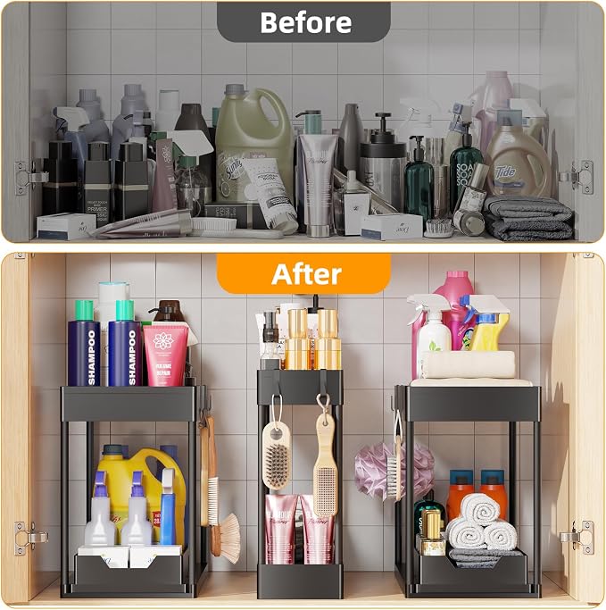 Simple Trending Under Sink Organizer 3 Pack, with Sliding Drawer, Black | 2 Tier Multi-Purpose Pull-Out Cabinet Organizer, Slide Out Storage Shelf for Kitchen Bathroom, Large Capacity, Easy Assembly - Image 7