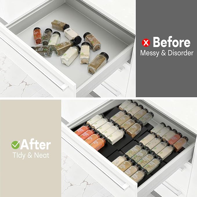 Bamboo Spice Drawer Organizer, 4-Tier Spice Rack for Cabinet | 12"-23" Expandable,No Assembly,Seasoning Storage Insert,(Need 3.1” Deep Drawer) Spice Organizer for Drawer,Jars Not Included - Image 6