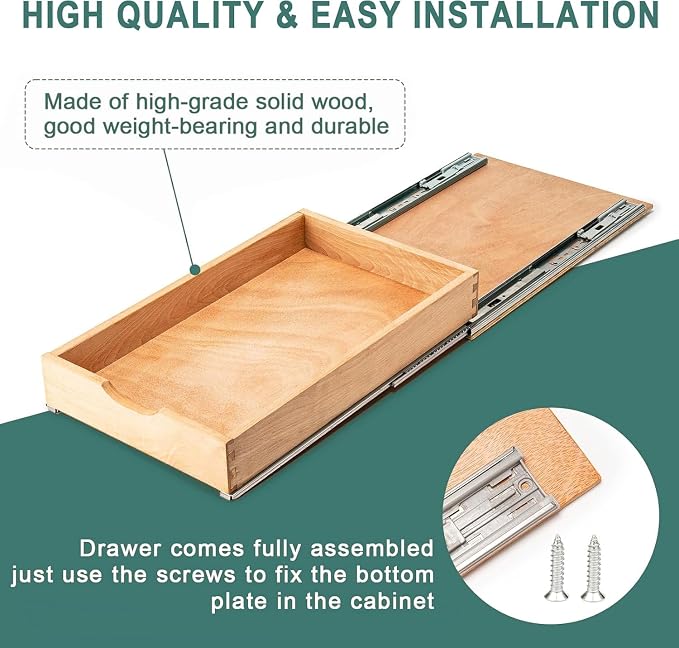 Pull Out Drawers for Kitchen Cabinets, Fully Assembled Wood Cabinet Pull Out Drawer, Pull Out Cabinet Organizer, Fast and Easy DIY Installation, 25”W x 21”D - Image 4