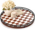 AMH 12-Inch Brown Checkerboard Lazy Susan with Black Metal Rail | Smooth rotating oak tray with walnut finish for dining tables, kitchen counters, pantries and cabinet storage. by AMH