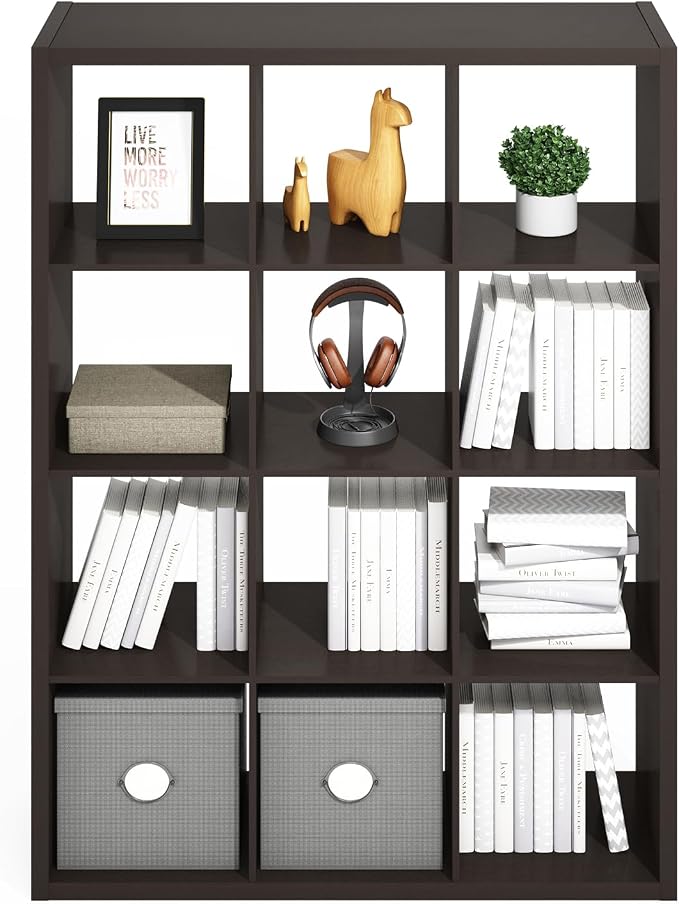 Furinno Simple 12-Cube Storage Organizer, Extra Thick Frame, Black Oak | Vertical/Horizontal, Open Back, Display Shelf, Shelving Unit, Storage Shelves, for Organization, Living Room, Home Office - Image 7