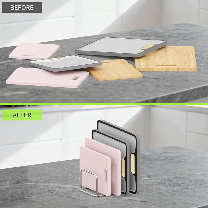 Cutting Board Organizer, 304 Stainless Steel Chopping Board Holder & Pot Pan Lid Rack, Kitchen Shelf Organizer for Bakeware, Cookie Sheets & Trays - Image 7