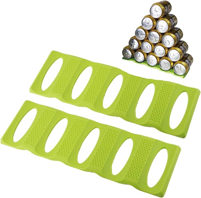 Webake 2 Pack Bottle Stacking Mat, Foldable Silicone Bottle and Can Stacker, Can Holder Rack Space Saver Organizer for Refrigerator, Pantry, Countertop, Cabinet (Green) by Webake