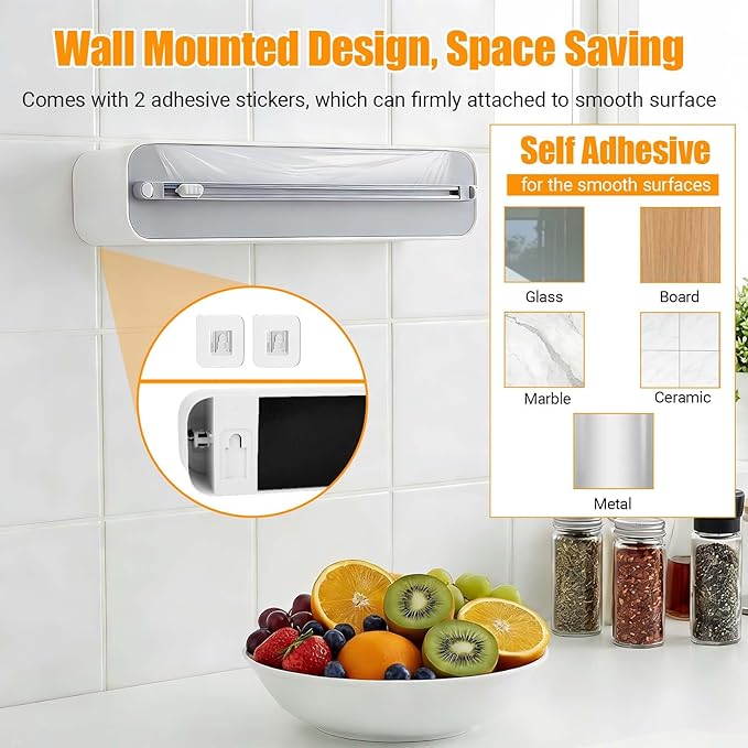 Large Magnetic Plastic Wrap and Foil Dispenser with Cutter | Magnetic & Adhesive Mounting, Fits for Max 12.8In x 984Ft of Plastic Wrap, 12.8In x 328Ft of Foil & Parchment Paper - Image 4