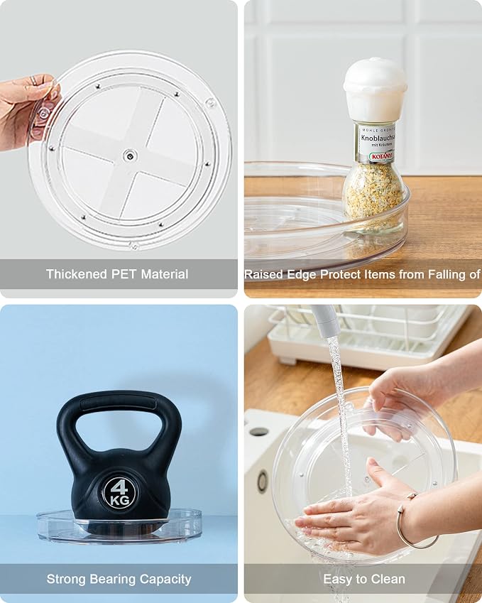 Lazy Susan Organizer, 360 Rotating PET Turntable, 11 Inch 2 Pack | Smooth Spin Tray for Cabinet Fridge Bathroom Vanity, 1.6 In Tall Rim Prevents Drops, Instant Grab Access Daily - Image 5