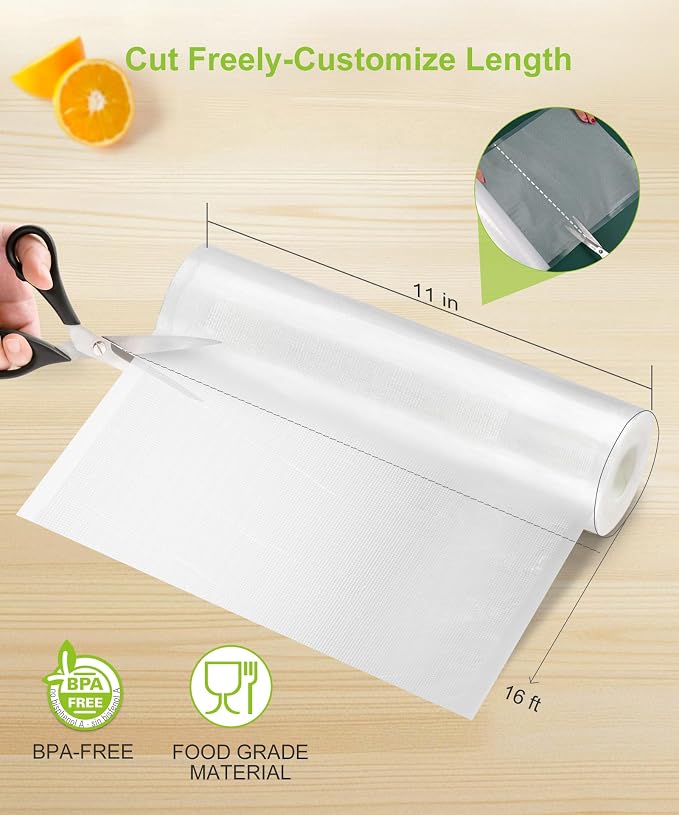 Bonsenkitchen 6 Rolls 11" x 16' Vacuum Sealer Bags for Food with Color Box | Commercial Grade, Food Storage or Sous Vide, Heavy Duty Vacuum Sealer Bags Rolls,BPA-free & Food-Grade Safe Material, VB21 - Image 2