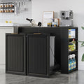 Double Pull Out Trash Can Cabinet 2x13 Gallon, Side Storage Rack, Black | Pet Proof, Freestanding Kitchen Cabinet, Garbage Recycling, Laundry Hamper, Modern Farmhouse Waste Bin Furniture by ZIFTY
