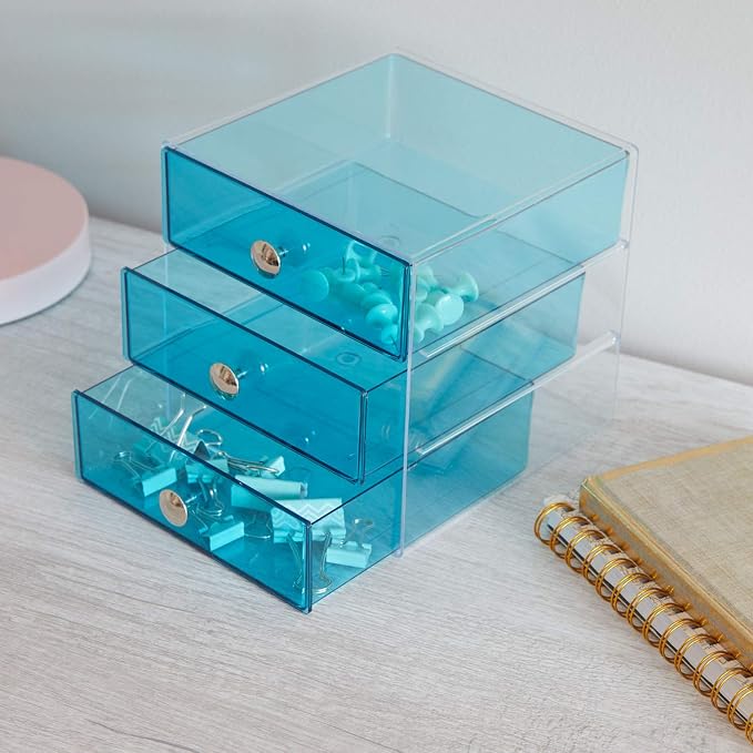 iDesign 3-Drawer Vanity Organizer, Aqua, 6.5" x 6.5" x 6.5" | BPA-Free Plastic - Image 2