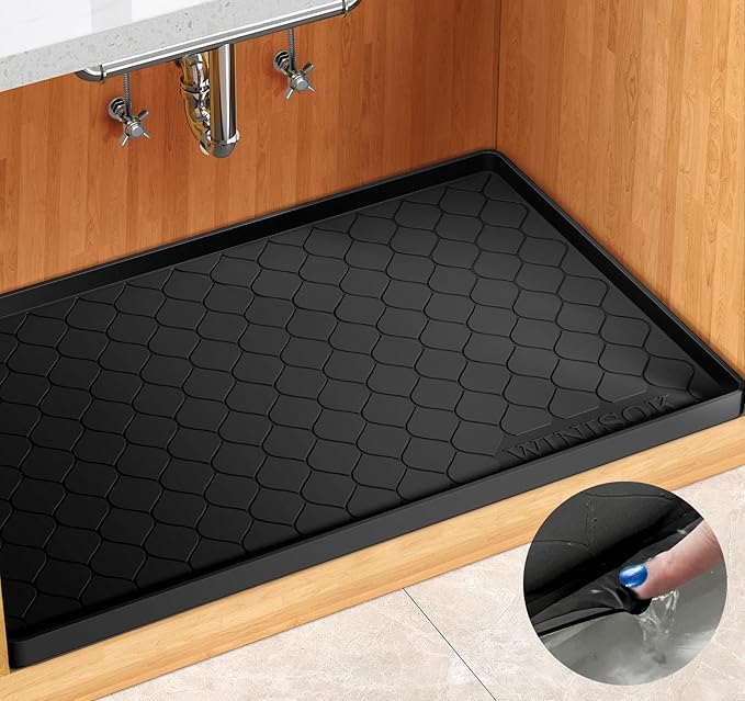 Winisok Waterproof Under Sink Mat 22" x 19", Silicone Mat, Black | Raised Edge Traps Spills & Leaks, Shelf Liner, Cabinet Protector, for Kitchen, Bathroom, Boots, Pets, Home Essentials by Winisok