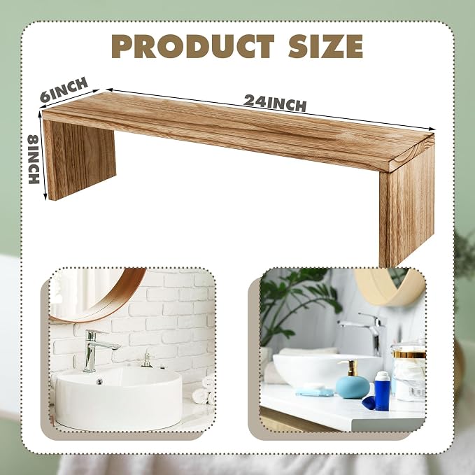 Over the Sink Shelf Bathroom Wood Pedestal Soap Stand Farmhouse Bathroom Decor Decorative Over The Sink Shelf for Kitchen(23.62 x 7.87 x 5.91 Inches,Brown) - Image 2